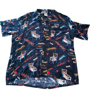 Kennington Men’s Button Down Short Size XL Arcade Casino Rockabilly 100% Rayon